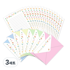 2Youngdesign 花朵信封 8入 + 信紙 16入 套組, 混合顏色, 3套
