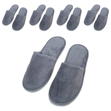 珊瑚絨一次性拖鞋5雙組-柔軟舒適/防滑靜音-居家待客/旅行出差, 1組, 均碼(37~43), 灰色