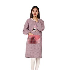 포켓 자수 긴팔 데일리 주방 앞치마, 브라운, 1개