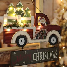 Happy Village 拖拉機聖誕木製花環 拖拉機 + LED燈泡, 混合色, 高 33cm x 寬 38cm, 1個