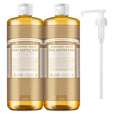 닥터브로너스 퓨어 캐스틸 솝 페이스 앤 바디워시 샌달우드 자스민 2p + 펌프, 950ml, 1개
