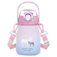 KU.KU Duckbill 酷咕鴨 彈蓋提把胖胖水壺 600ml TRITAN材質 BPA Free 耐摔耐磨, 粉彩斑馬, 1個