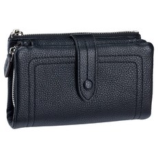 真皮頭層牛皮15卡位三折女士皮夾中夾, 黑色