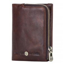 Contacts 真皮頭層牛皮男士短夾, 雙零錢袋, 12卡位, 防磁滌綸襯布, LH978, 咖啡色, 1個