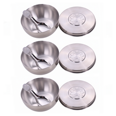 日月星 304不鏽鋼雙層隔熱兒童碗組 350cc, 3個附蓋碗 + 3支湯匙, 銀色, 1組