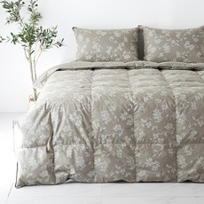 La Pomme 花朵印花寢具組, DARK GREY(被子)+CHARCOAL GREY(被套+墊套+枕頭套), 鵝絨被子+被套+墊套+墊子+枕頭套