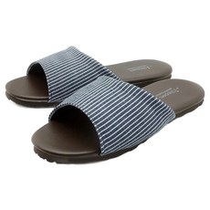 i Slippers 品味系列 布面皮質家居拖鞋 小日條紋 耐用Q軟減壓, L, 藍色, 1雙