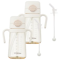 LocknLock 樂扣樂扣 幼兒用 Little Luv 單鍵式 PPSU 雙柄吸管杯, 2個, 象牙白, 400ml