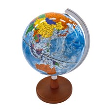 FUN GLOBE 8吋藍色海洋行政地球儀, 木質底座, 附LED燈, 白色尺