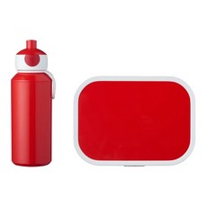 MEPAL 兒童水壺餐盒組 Set, 方便拿取分隔式設計, 附小叉子, 可洗碗機, 紅, 1組, 水壺+餐盒