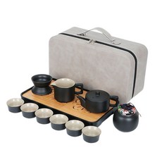 BOACUP 麂皮手提旅行箱 大套裝 龍啟壺 白色皮箱款, 茶壺 + 茶海 + 茶葉罐 + 過濾 + 茶杯 x 6 + 夾子 + 茶巾 + 茶盤, 黑色, 1組