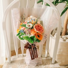 ASPASIA 香皂花 人造花 珠麗安香皂花 人造花 繡球花束 + 留言插牌 + 提袋, 橘色, 1個