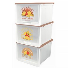 收納王妃 迪士尼 小熊維尼 滑蓋式收納盒 3個, 陽光瑜珈 棕色, 1組