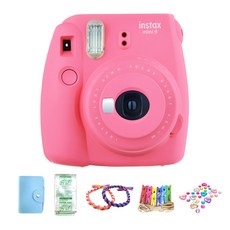instax 拍立得 拍立得 Mini 9 粉色+相冊 隨機出貨+裝飾帶 2入 隨機出貨+底片 10入+彩虹木製相片裝飾+寶石貼紙, 單品, 1套