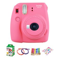 instax 拍立得 Mini 9 即時相機火烈鳥粉色 + 膠卷 20p + 扭曲頭帶 2p 隨機發送 + 彩虹木製裝飾套組 + 寶石貼紙, Instax 迷你 9, 1套