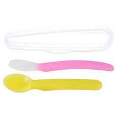 Bebelock 兩階段柔軟湯匙組 附盒, 粉色+黃色, 1組