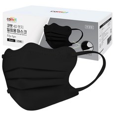 코멧 4D 엣지 얼굴형 보완 일회용 마스크 개별포장 중형, 25개입, 1개, 블랙