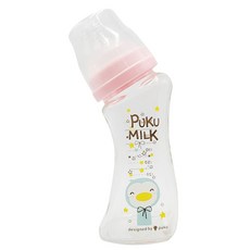 PUKU 藍色企鵝 倍特曲線玻璃奶瓶, 240ml 寬口, 蜜糖粉, 1瓶