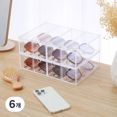 Ju and Ji 抽屜型壓克力眼鏡太陽眼鏡4層透明收納盒, 6個, 單色