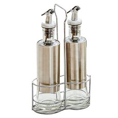 inbloom 按壓式不鏽鋼玻璃油瓶組 300ml 2入+收納架, 1套