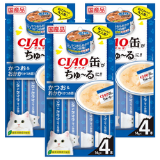 INABA CIAO 啾嚕 旨定系列 肉泥 添加綠茶消臭配方 日本原裝進口, 鰹魚 + 柴魚片, 56g, 3袋