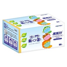 MOTEX 摩戴舒 兒童醫用口罩 14.5 x 9.5cm, 50片, 1盒, 藍色 + 粉色 + 綠色