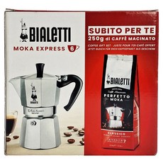 BIALeTTI 拜雷提 經典摩卡壺6杯精裝組+250g咖啡粉, 1盒, 銀色