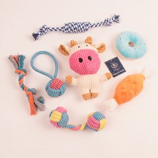 DING DONG PET 狗狗牛奶牛線球玩具7件組, 混合色, 1套