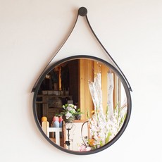 Seoun Art 掛繩圓形壁鏡, 黑色