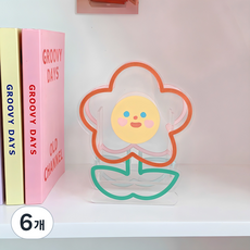 보냄 아크릴 캐릭터 연필꽂이 스마일플라워, 혼합색상, 6개