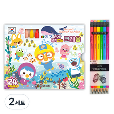 地球化學 Pororo 不沾手蠟筆 24色 + Tukobi Koma 三角橡皮擦鉛筆 TC-208 B, 混合色, 2套