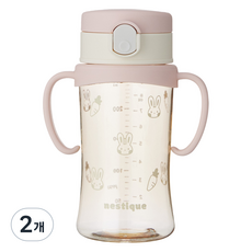 네스틱 유아용 스위치 PPSU 원터치 빨대컵, 260ml, 2개, 핑크