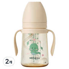 마더케이 베이직 PPSU 뱀뱀 추 빨대컵, 200ml, 2개, 크림