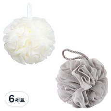 블루무역 버블타올 샤워볼 2종 세트, 밀크아이보리 + 그레이, 6세트