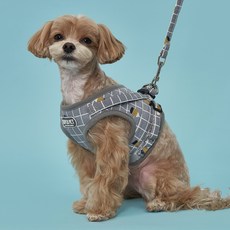 Dog-i 寵物格紋反光胸背帶組, 灰色, 1組