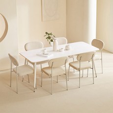 리샘 롱드잠 세라믹 테이블 1800 + 누아A 의자 6p 세트 방문설치, 테이블(화이트 + 내추럴 화이트) + 의자(화이트), 일반의자 6