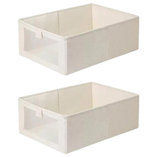 C387棉麻收納盒 2個, 米色, 1組