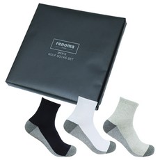 [쿠팡수입] 레노마 남성용 골프 양말 3종 선물 세트, 블랙 + 그레이 + 화이트, 1개