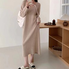 페이퍼먼츠 브이넥 골지 니트 롱 루즈한 원피스 07685