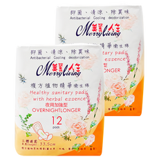 Merryliving 美麗人生 複方植物精華衛生棉 夜用加強型, 33.5cm, 12片, 2包