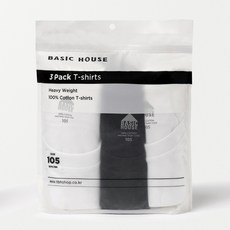 BASIC HOUSE 純棉重磅短袖T恤 3件組, 白色 + 黑色 + 白色