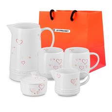 르크루제 몽쾨르 풀 컬렉션 다기세트 + 쇼핑백 L, 1세트, SW피쳐 1.5L + U머그 380ml(2P) + SW크림 300ml + SW설탕 250ml, 혼합색상