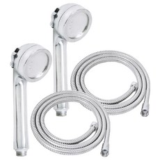 KOXINA 增壓省水蓮蓬頭 + 1.5m水管組合, 銀色, 2個