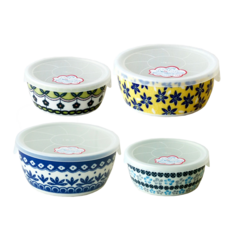 AWASAKA 粟坂 歐風附蓋保鮮碗4入組 - 日本產 陶瓷碗, 4個容器 + 4個蓋子, 1組