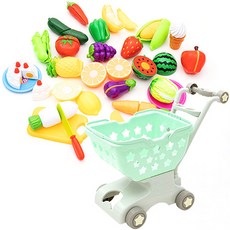 PLAYMAX 購物籃可分離式旋律購物車 + 切水果套組, 1個, 薄荷綠