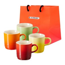 LE CREUSET 卡布奇諾馬克杯 200ml x 4件組 + S號購物袋, 1套, 橘色, 紅色, 棕櫚綠, 太陽黃