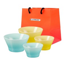 LE CREUSET Neo飯碗與湯碗4件組 + S號購物袋, 1套, 太陽黃, 薄荷綠(餐具), 餐具4種 + 購物袋