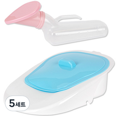 女用新型尿壺+新型便盆組, 透明 粉紅色(尿壺)+白色 藍色(便盆), 5組