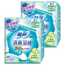 SOFY 蘇菲 清新涼感微涼小黃瓜護墊, 17.5cm, 22片, 2包