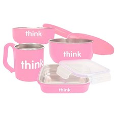 thinkbaby 環保不鏽鋼兒童餐具組 Set, 不含BPA, 完整餵食套裝, 湯碗 + 淺口碗 + 餐盒 + 水杯, 粉色, 1組